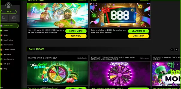 No deposit bonus available today 888Casino