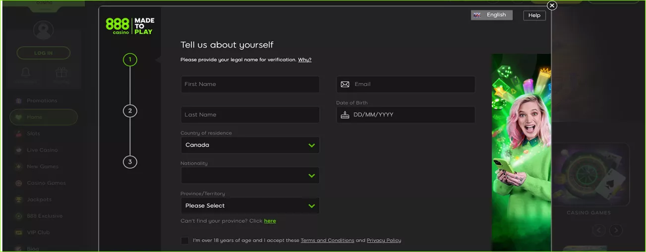 How to register and verify an account at 888 casino